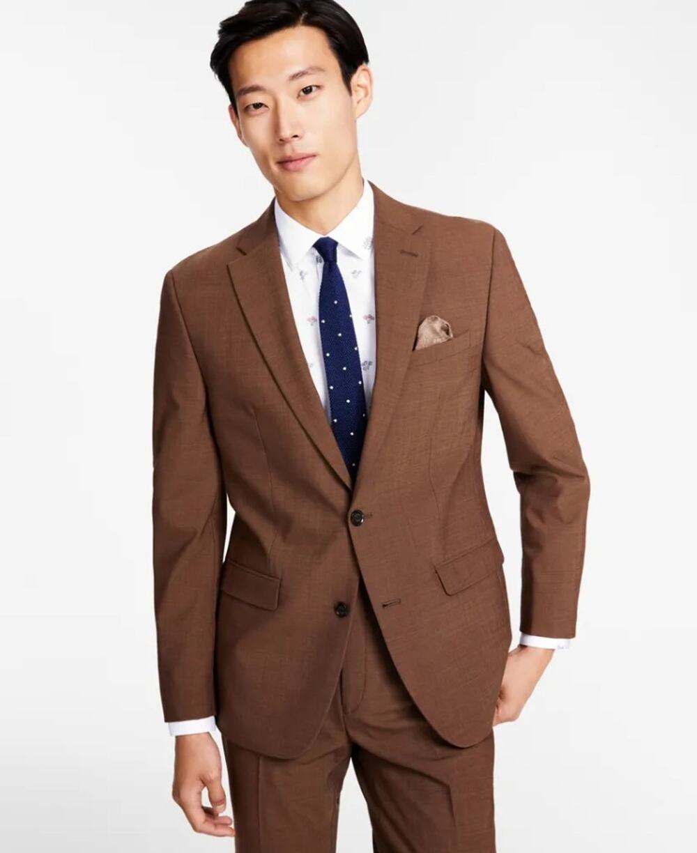 Bar III Men's Rust Brown Wool-Blend Slim Wrinkle-Resistant Suit Jacket Size 38S